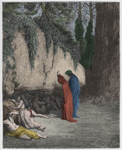 Purgatorio, Canto 4: Le anime indolenti accanto alla roccia (illustrazione dalla Divina Commedia di Dante Alighieri, 1885) da Gustave after Dore